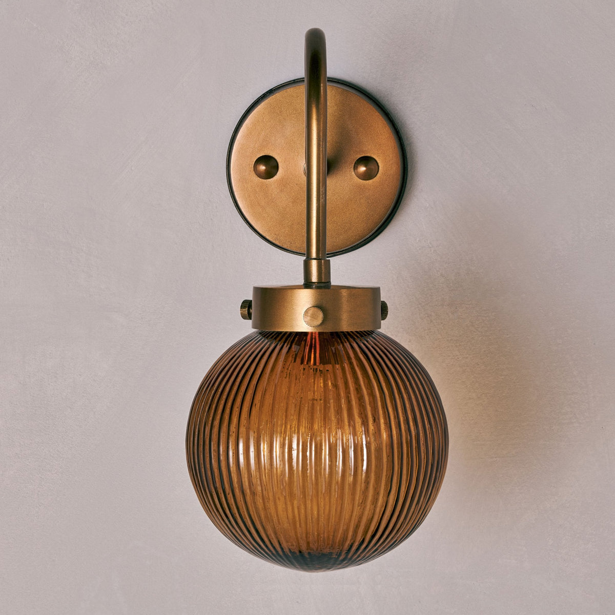 Konnie Amber Glass Bathroom Wall Light In Antique Brass