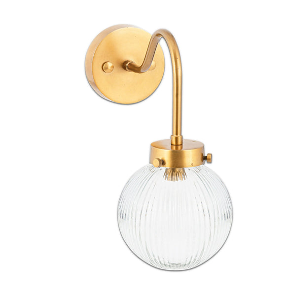 Konnie Clear Glass Bathroom Wall Light In Antique Brass