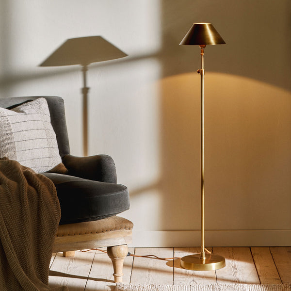 Lalua Adjustable Height Floor Lamp in Antique Brass