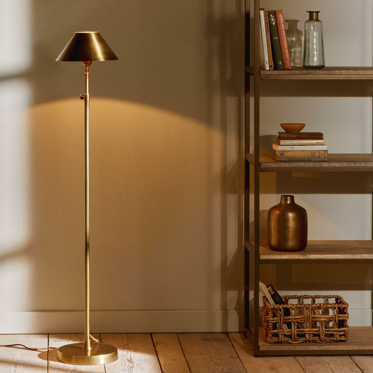 Lalua Adjustable Height Floor Lamp in Antique Brass