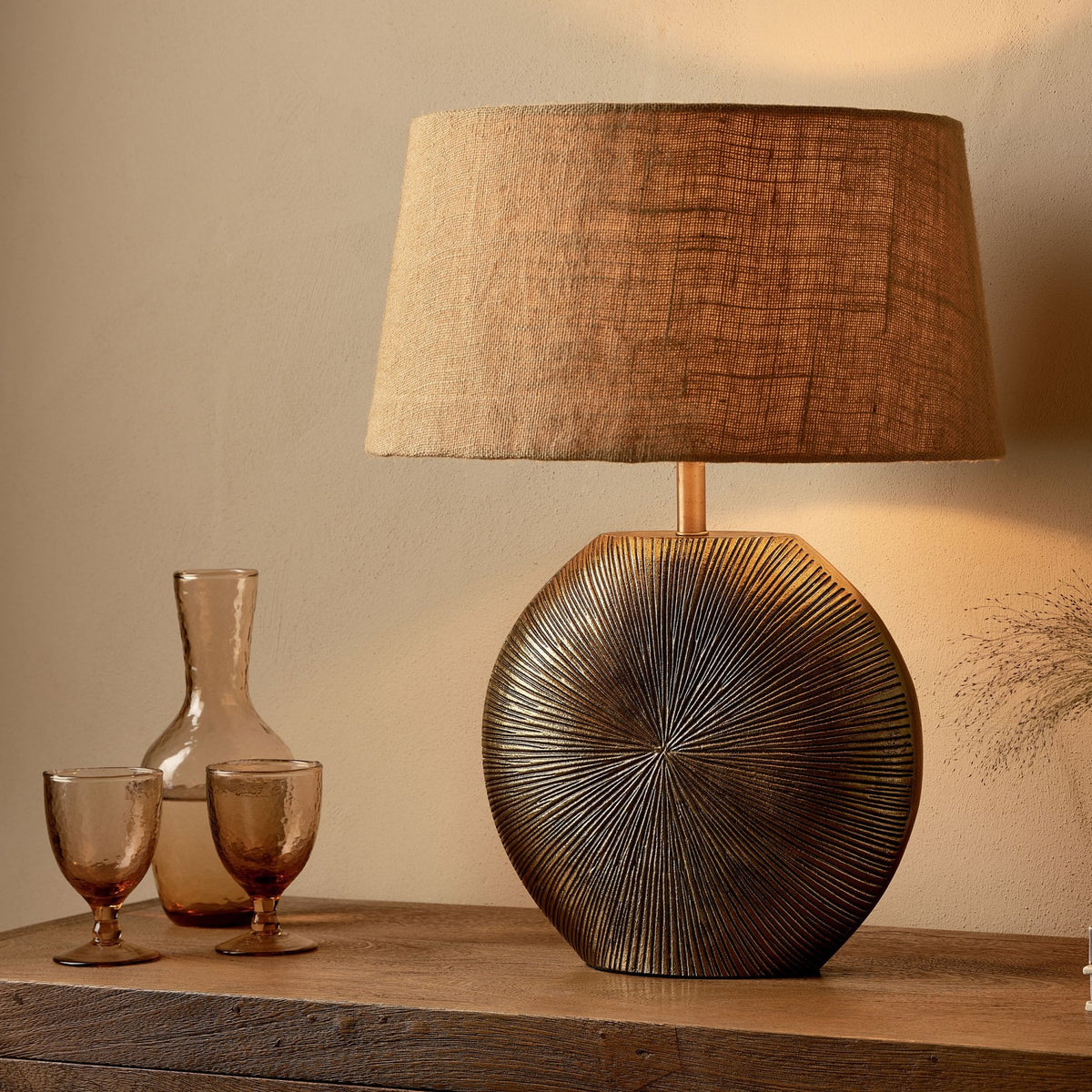 Ramvas Etched Table Lamp in Antique Brass
