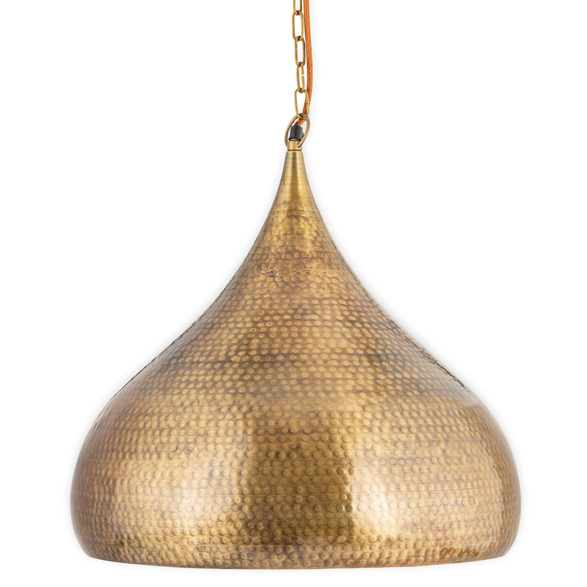 Quinn Statement Single Drop Large Hammered Metal Pendant in Antique Brass