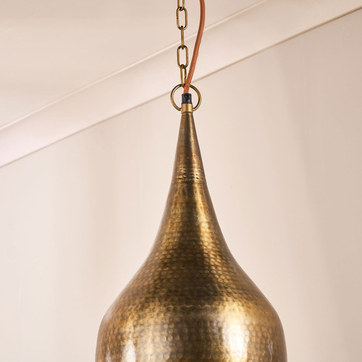 Quinn Single Drop Small Hammered Metal Pendant in Antique Brass