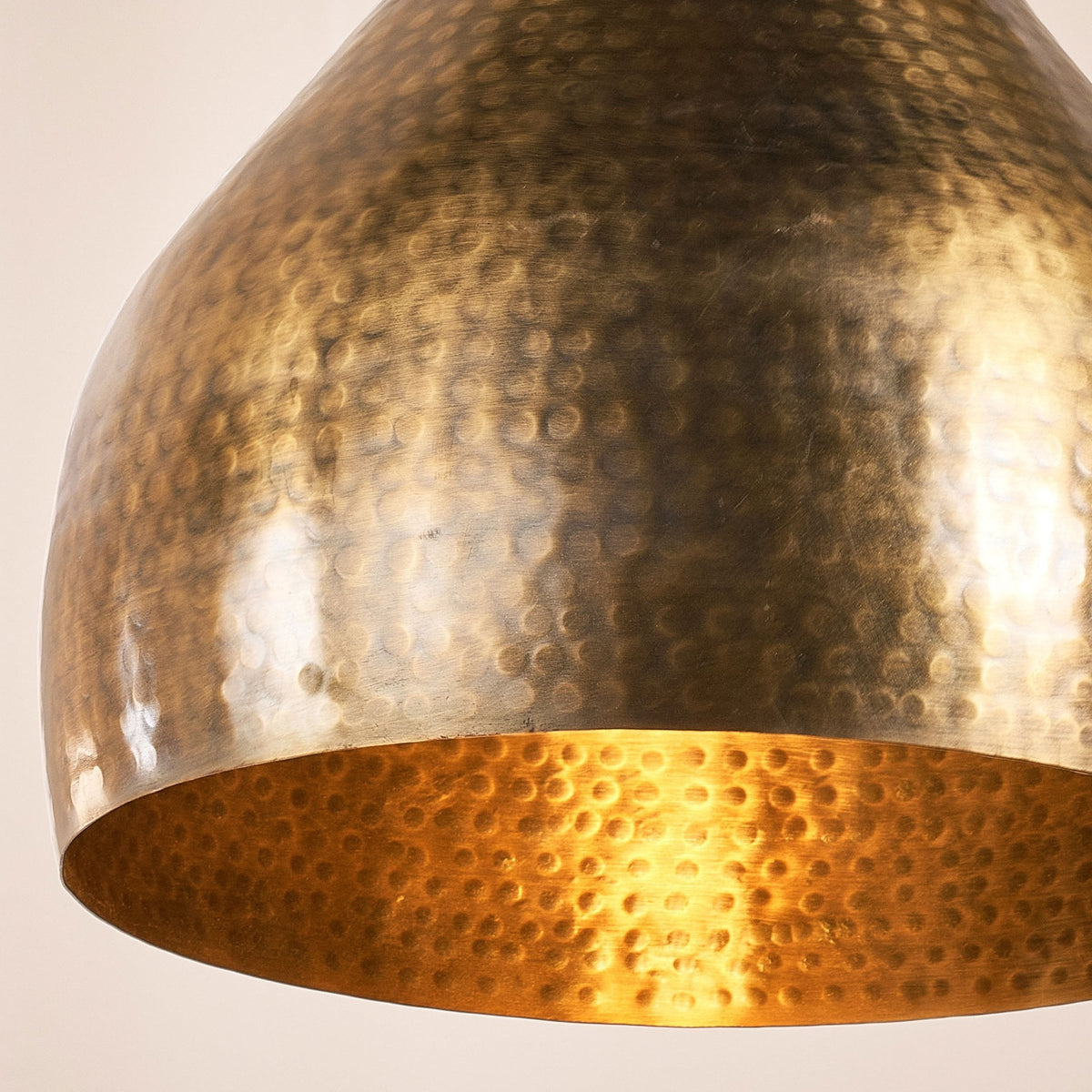 Quinn Single Drop Small Hammered Metal Pendant in Antique Brass