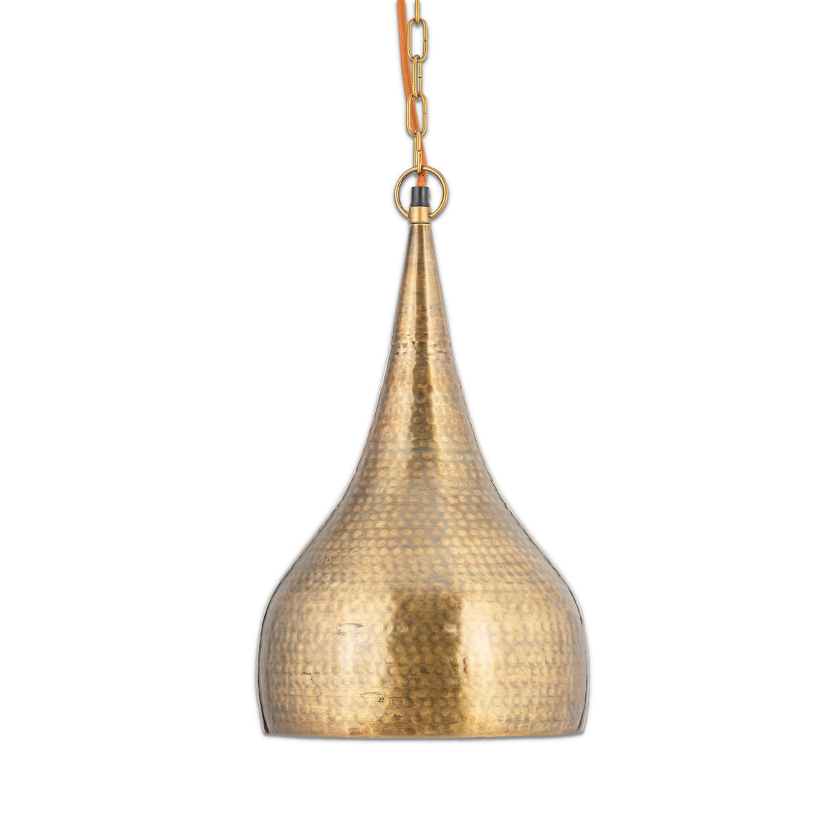 Quinn Single Drop Small Hammered Metal Pendant in Antique Brass