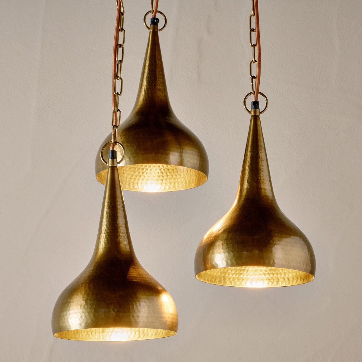 Quinn Triple Drop Hammered Metal Cluster Pendant in Antique Brass