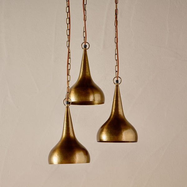 Quinn Triple Drop Hammered Metal Cluster Pendant in Antique Brass