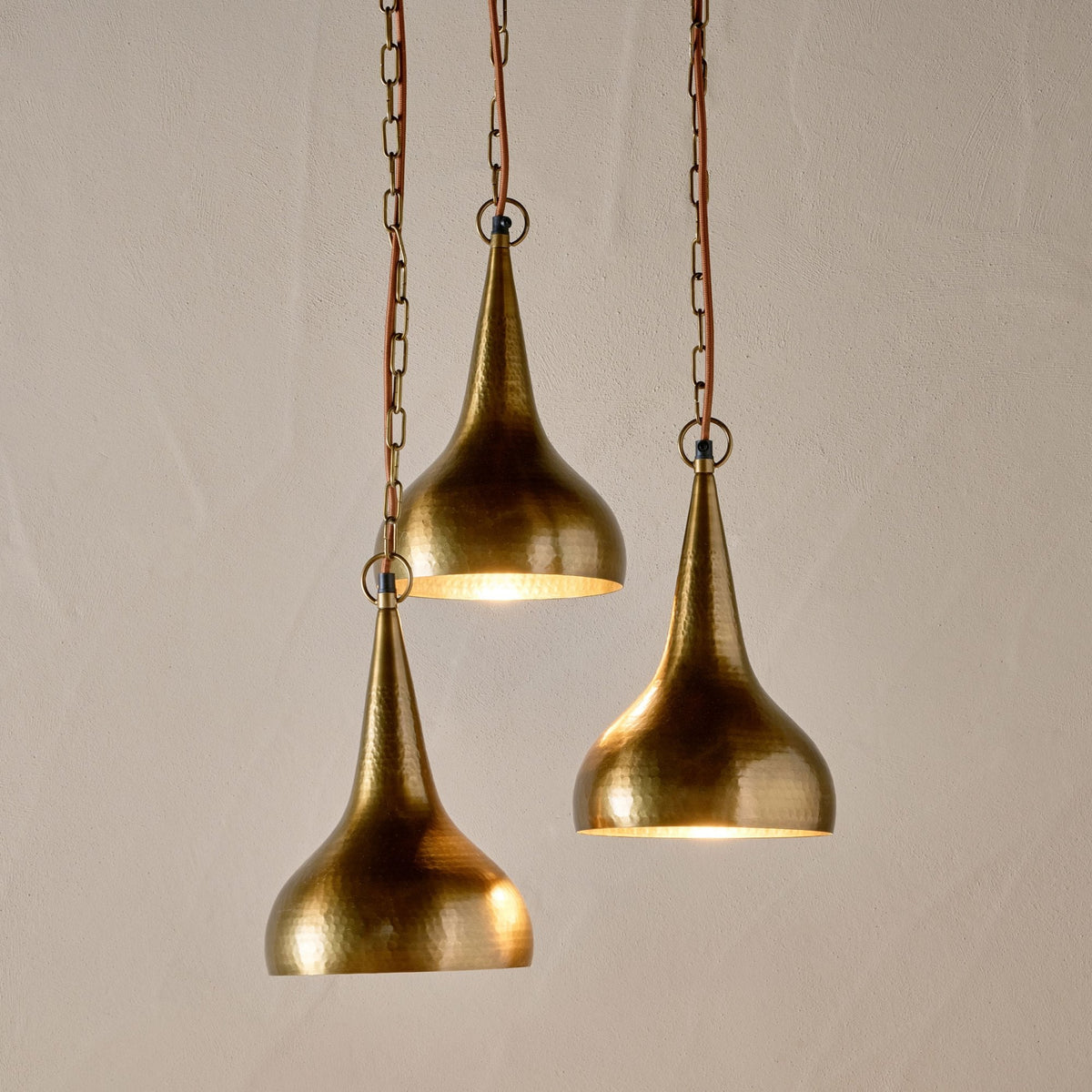 Quinn Triple Drop Hammered Metal Cluster Pendant in Antique Brass