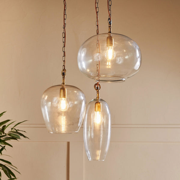 Otoro Statement Triple Drop Cluster Pendant with Clear Recycled Glass Shades