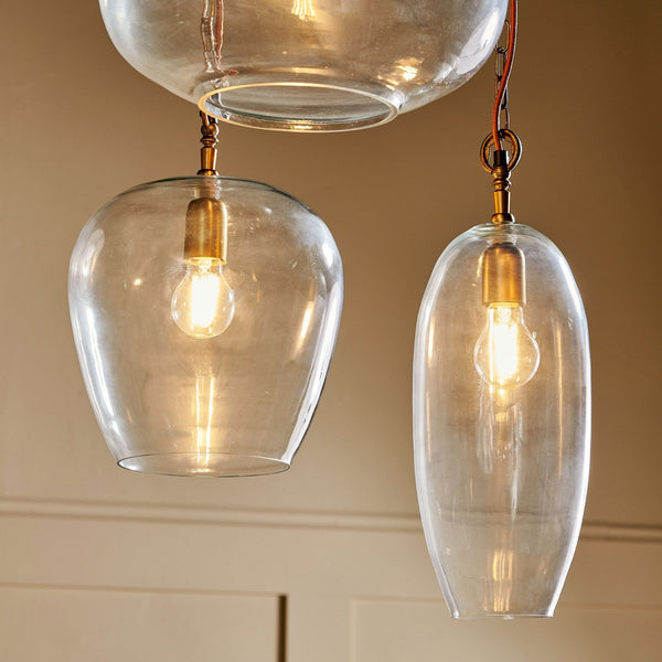 Otoro Statement Triple Drop Cluster Pendant with Clear Recycled Glass Shades