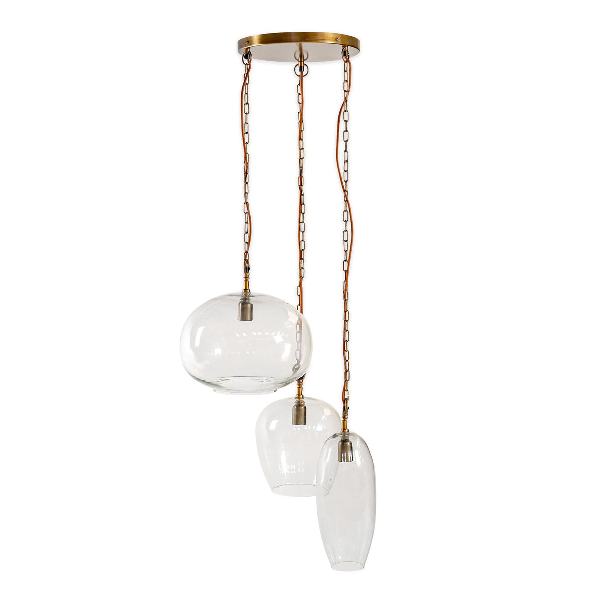 Otoro Statement Triple Drop Cluster Pendant with Clear Recycled Glass Shades