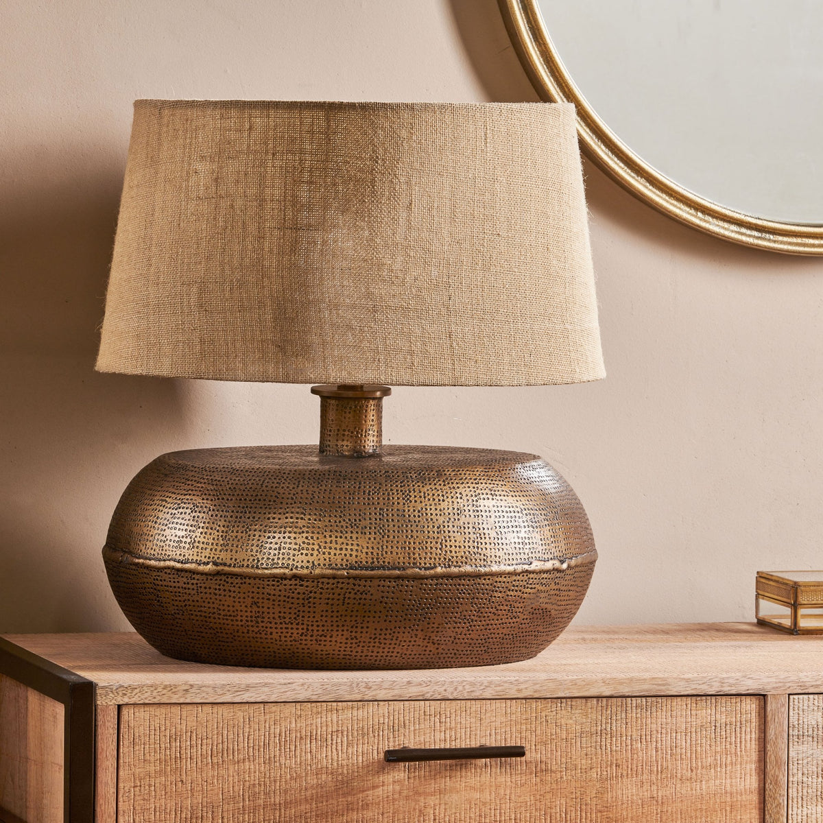 Lumbu Large Table Lamp Base In Textured Antique Brass