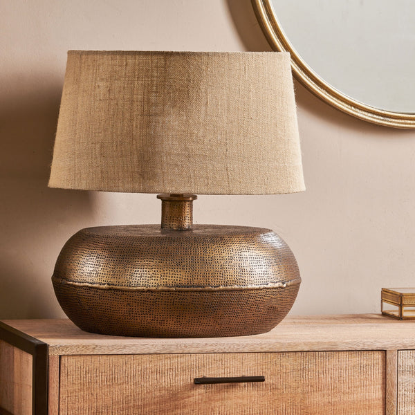 Lumbu Large Table Lamp Base In Textured Antique Brass