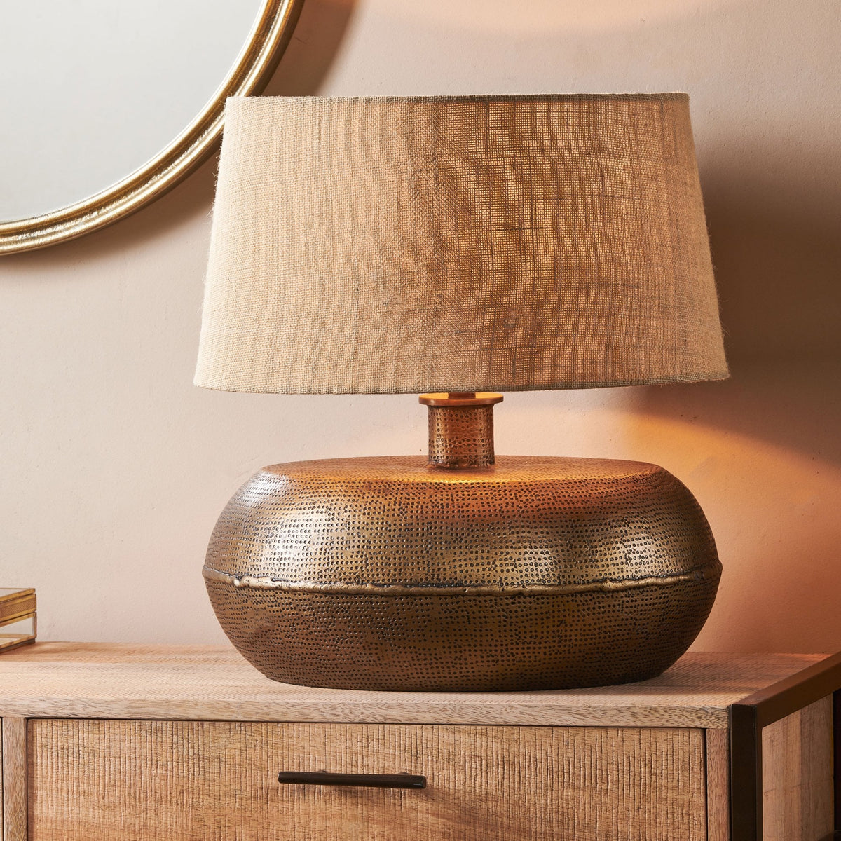 Lumbu Large Table Lamp Base In Textured Antique Brass