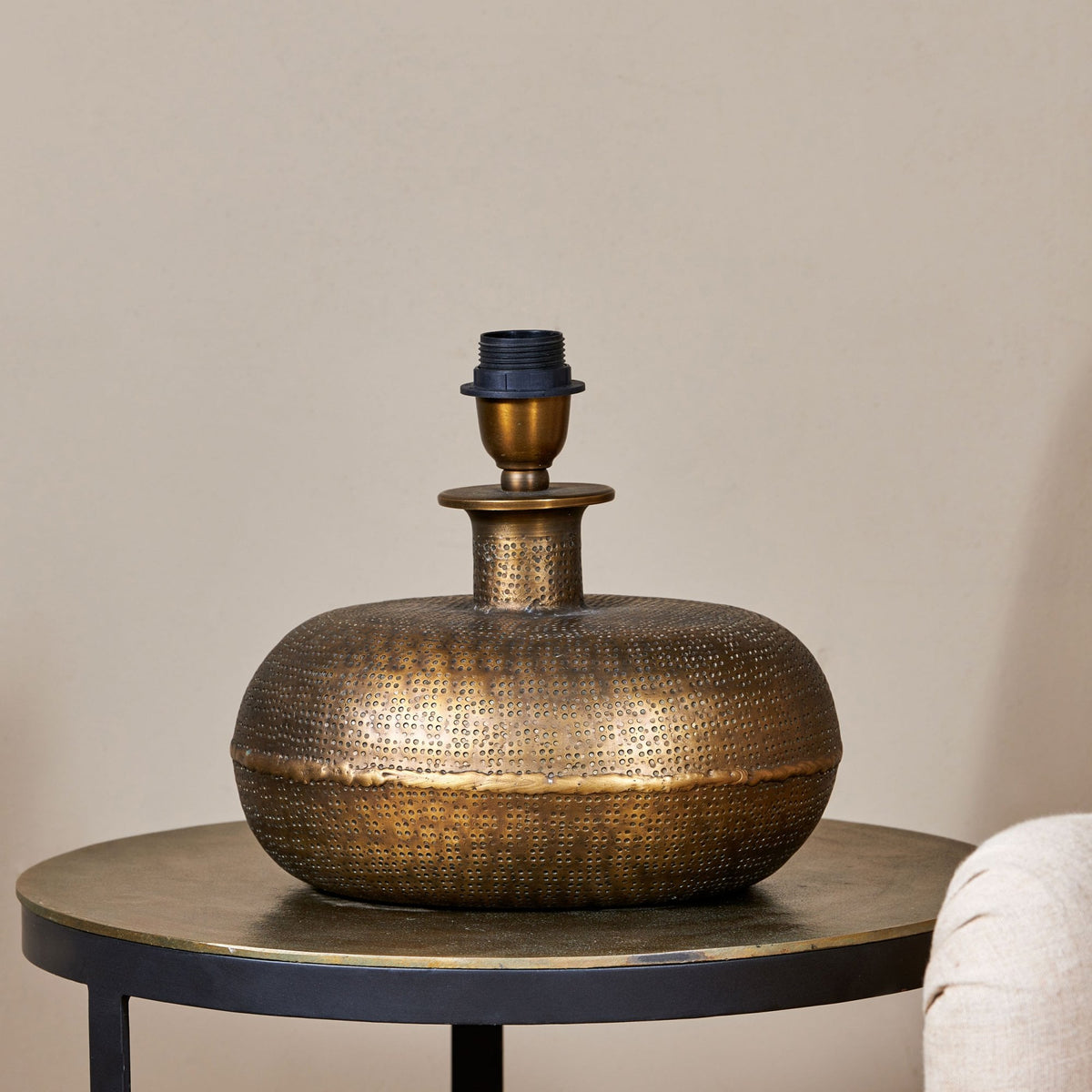 Lumbu Small Table Lamp Base In Textured Antique Brass