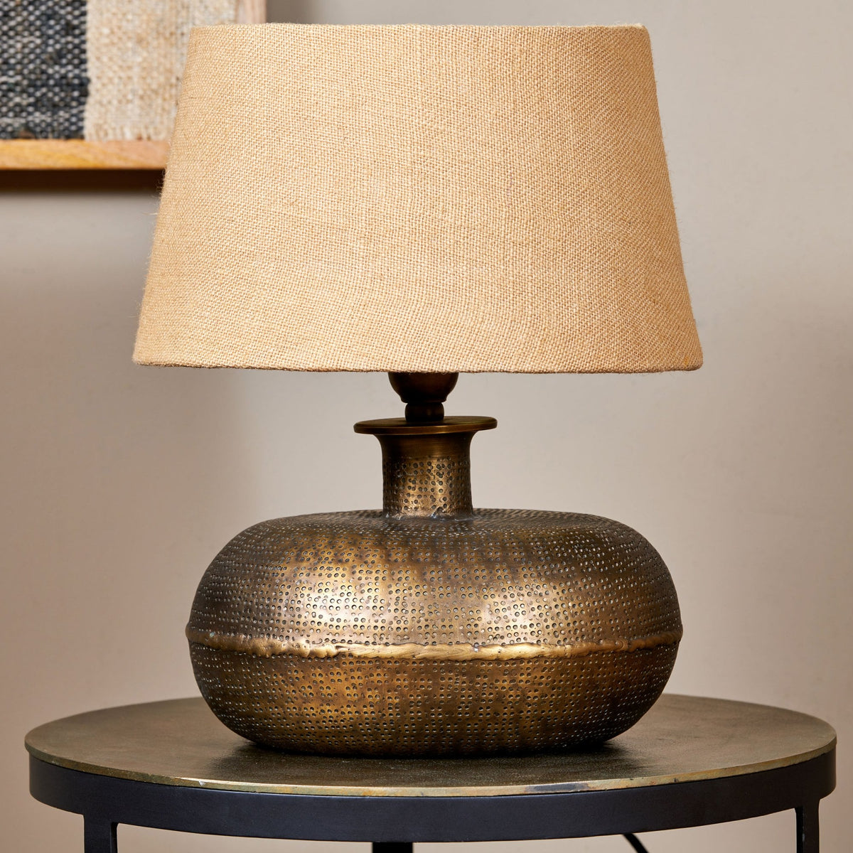 Lumbu Small Table Lamp Base In Textured Antique Brass