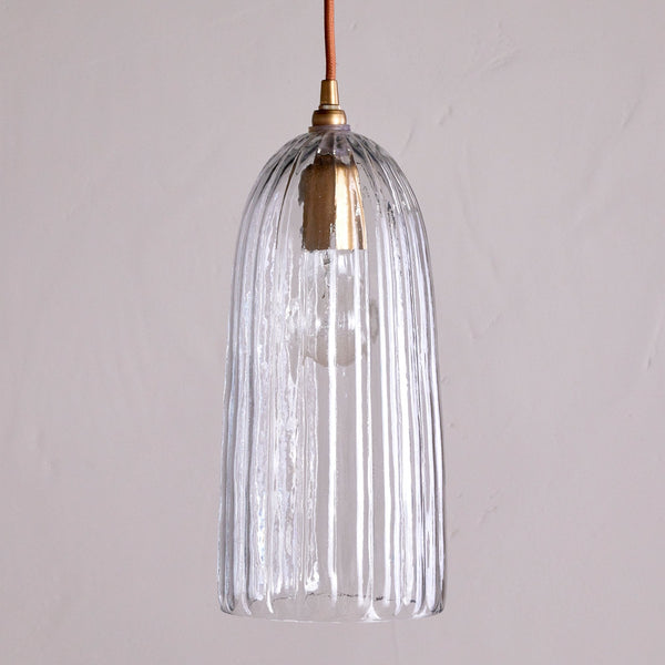 Lumina Fluted Clear Glass Pendant with Antique Brass Detail