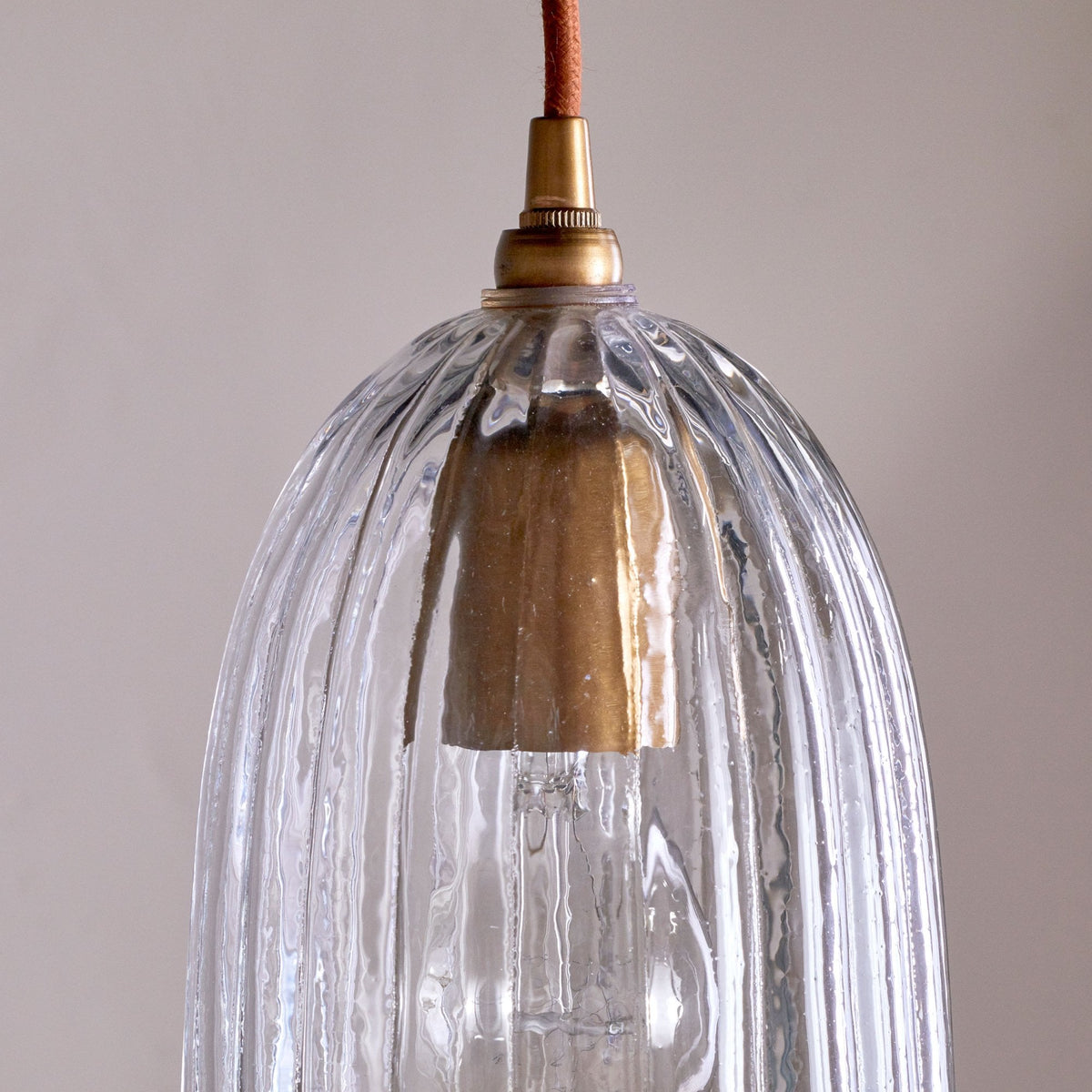 Lumina Fluted Clear Glass Pendant with Antique Brass Detail