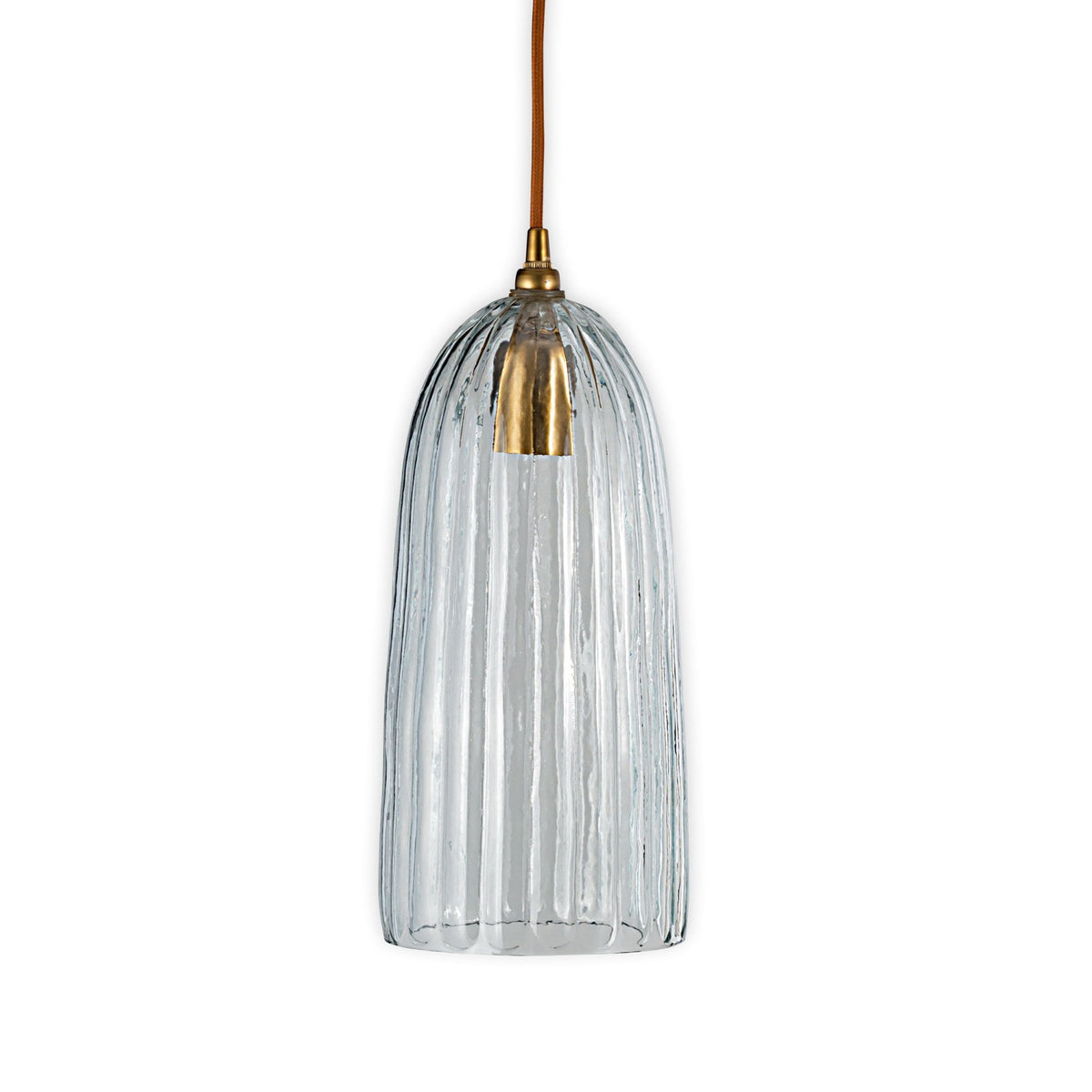 Lumina Fluted Clear Glass Pendant with Antique Brass Detail