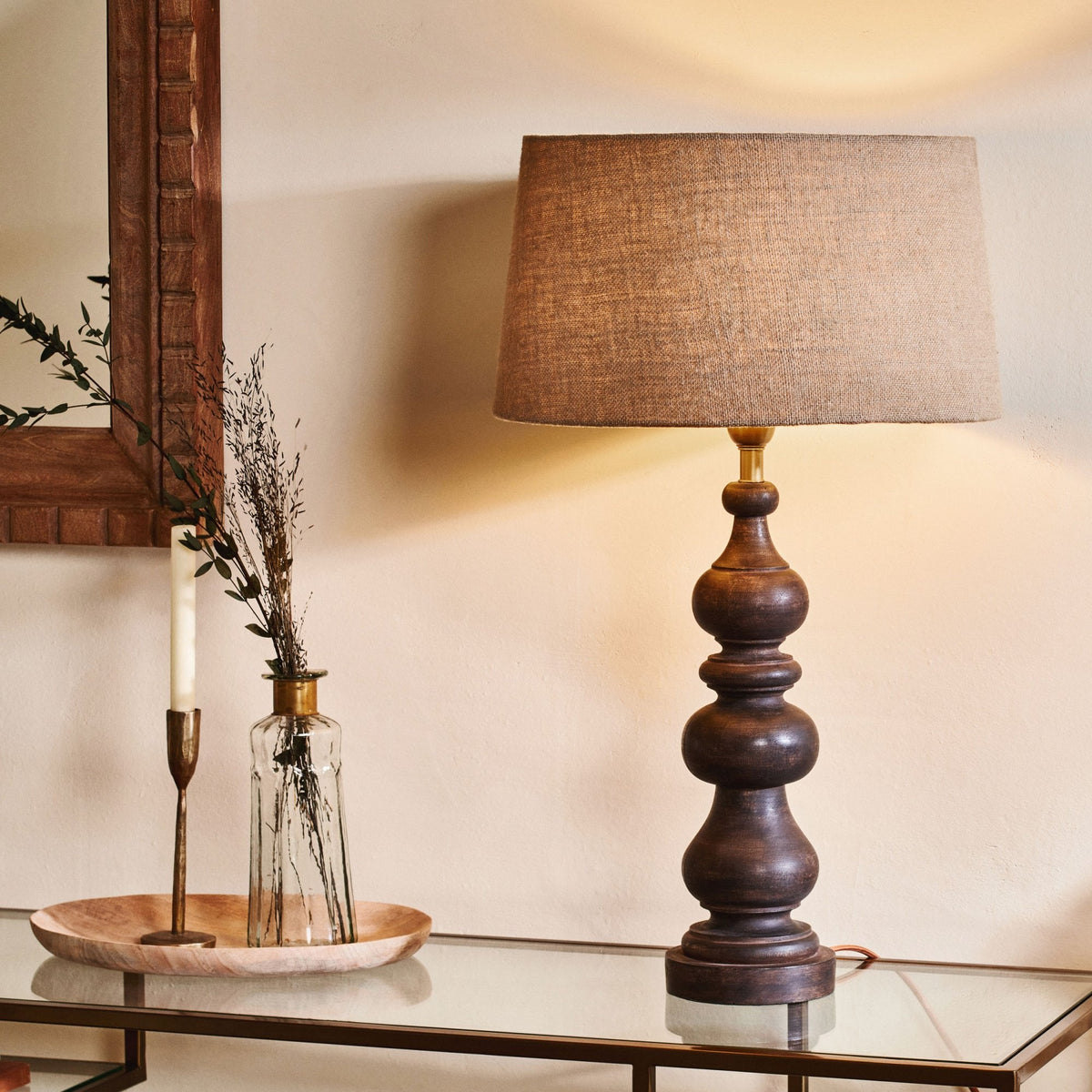 Manua Wood Dark Stain Table Lamp Base