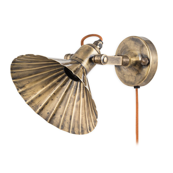 Moti Plugged Wall Light in Antique Brass With Fabric Cable