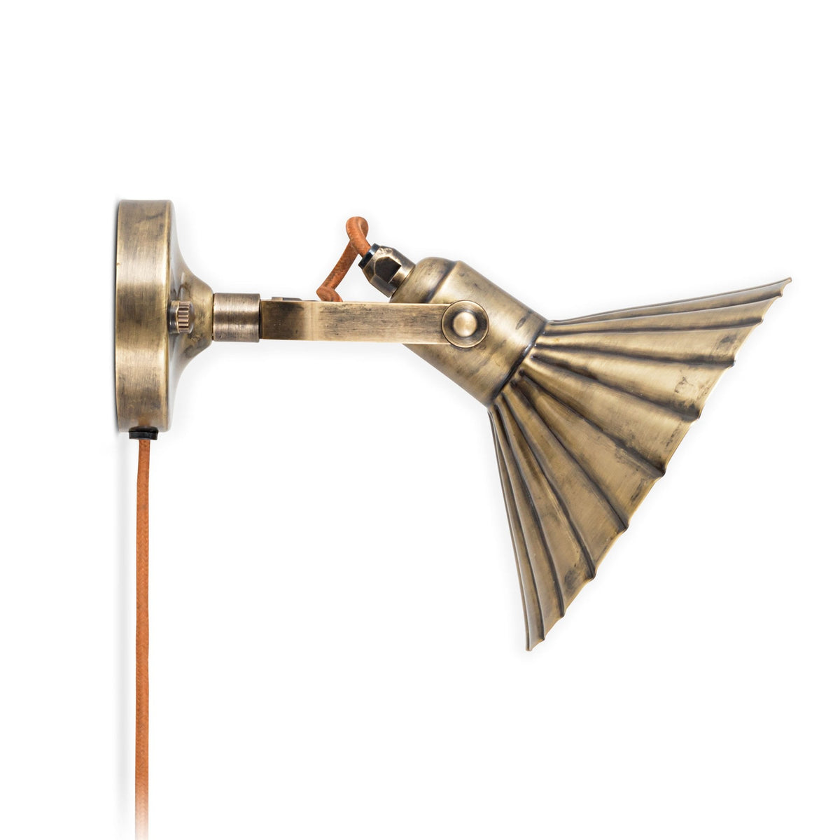Moti Plugged Wall Light in Antique Brass With Fabric Cable