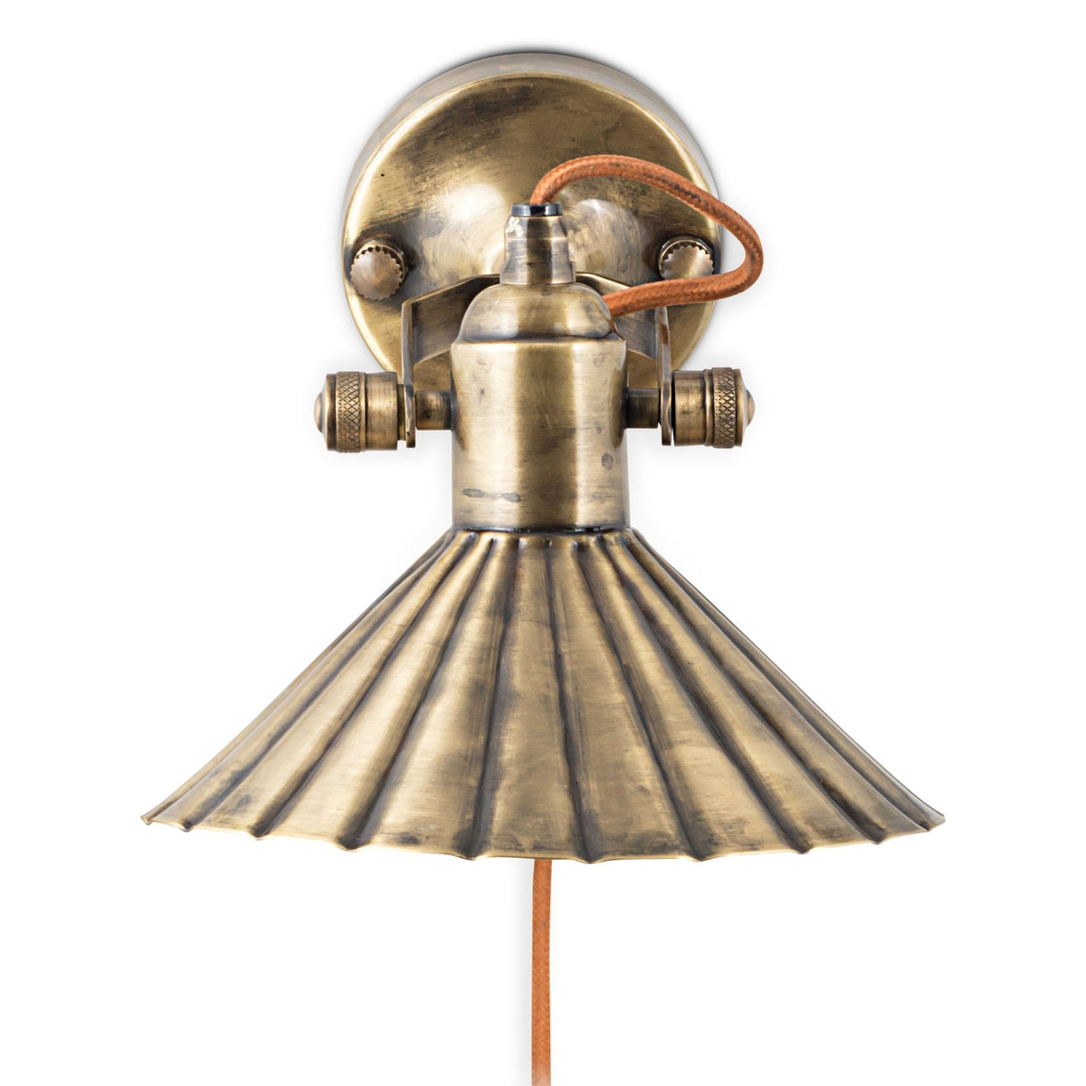 Moti Plugged Wall Light in Antique Brass With Fabric Cable