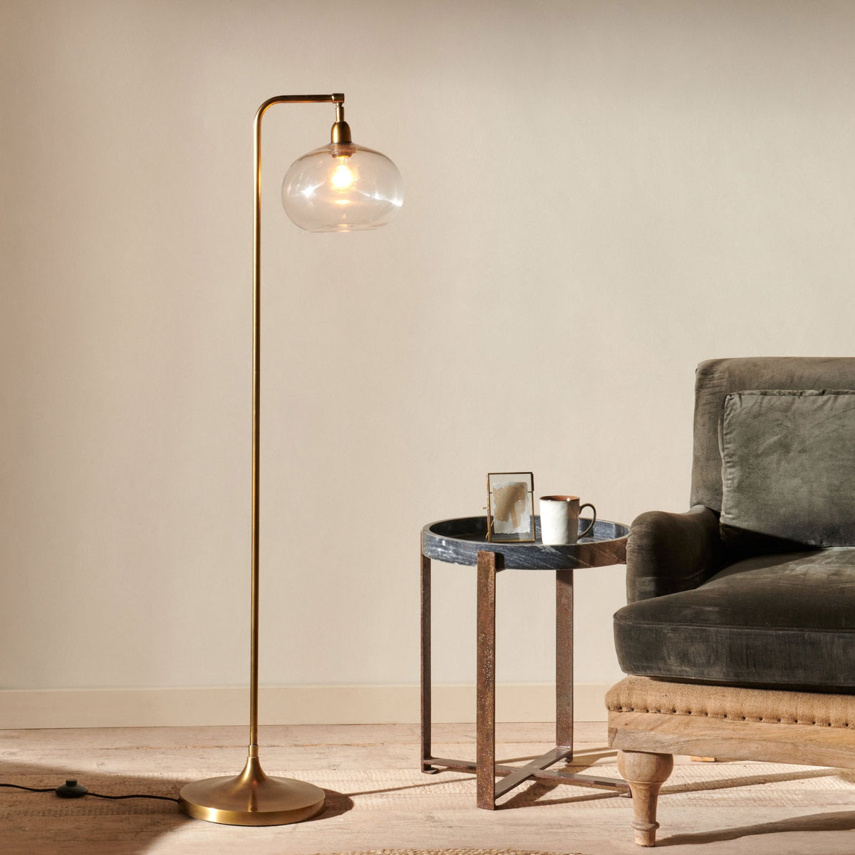 Mulia Antique Brass Floor Lamp with Clear Glass Shade