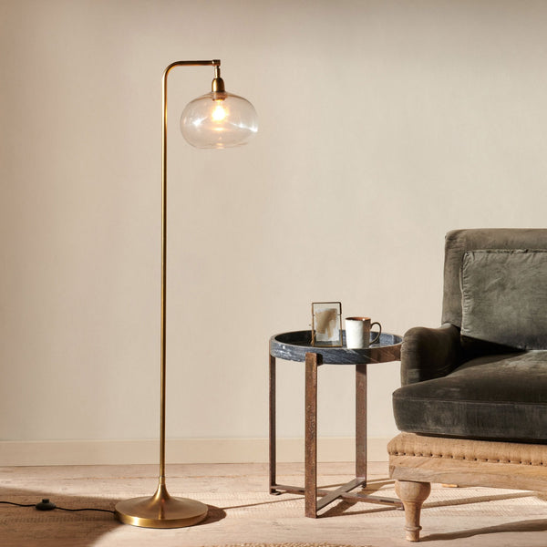 Mulia Antique Brass Floor Lamp with Clear Glass Shade