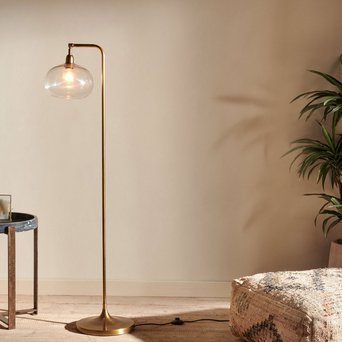 Mulia Antique Brass Floor Lamp with Clear Glass Shade