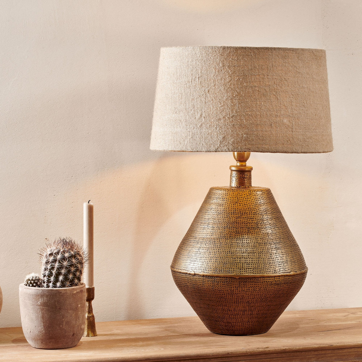 Nalgonda Large Table Lamp Base In Textured Antique Brass