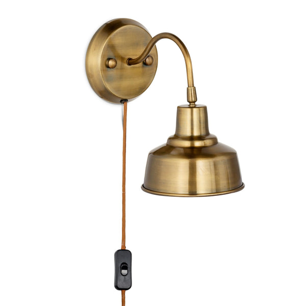 Nar Plugged Wall Light in Antique Brass With Fabric Cable