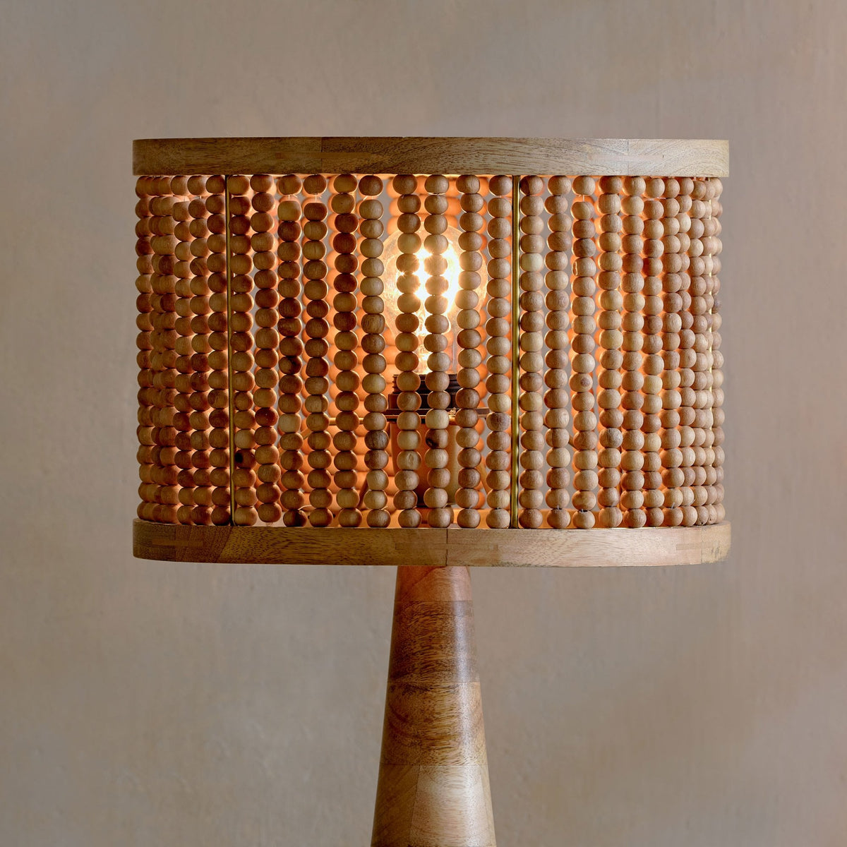 Neela Large Mango Wood Lampshade with Antique Brass Detail