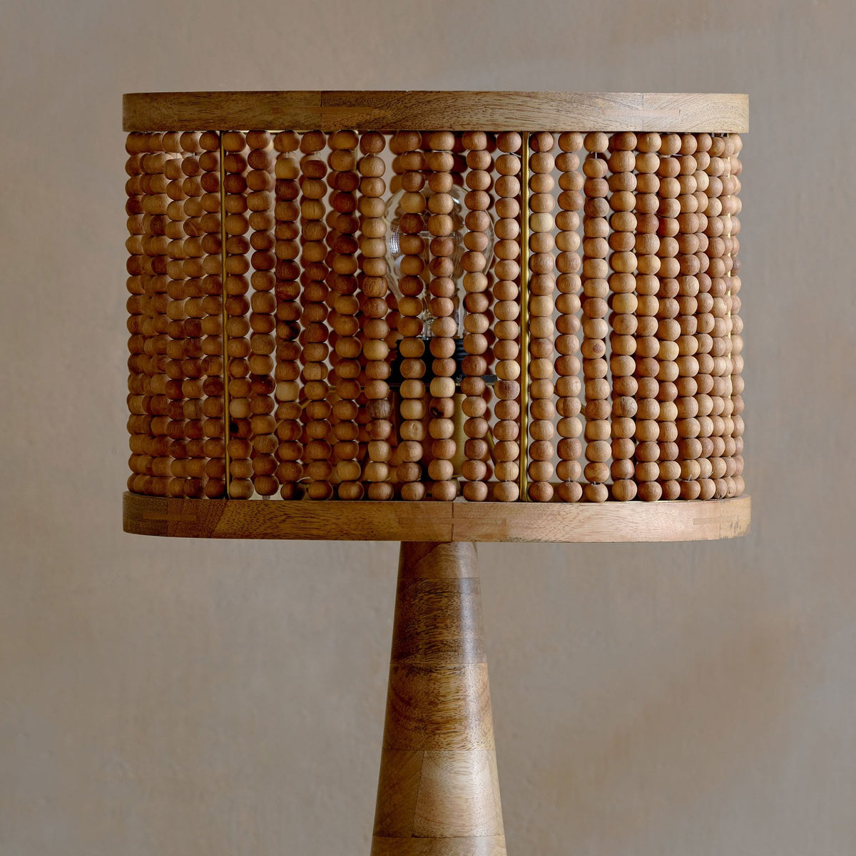 Neela Large Mango Wood Lampshade with Antique Brass Detail