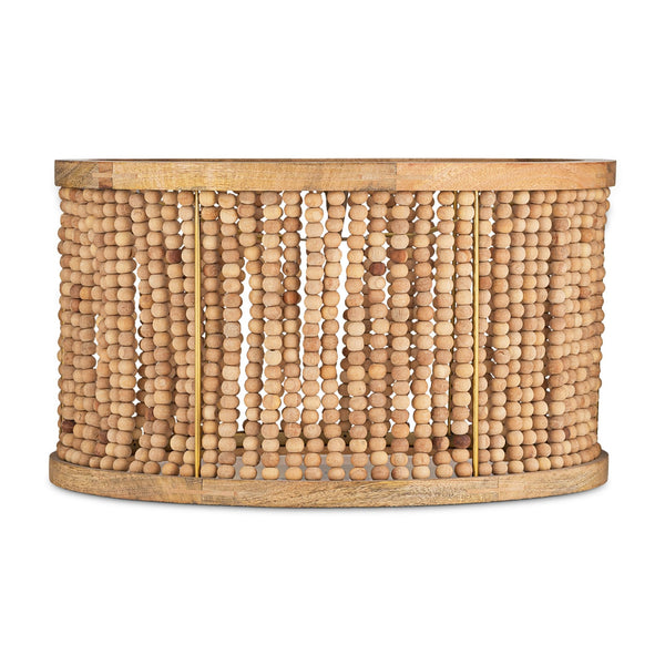 Neela Small Mango Wood Lampshade with Antique Brass Detail