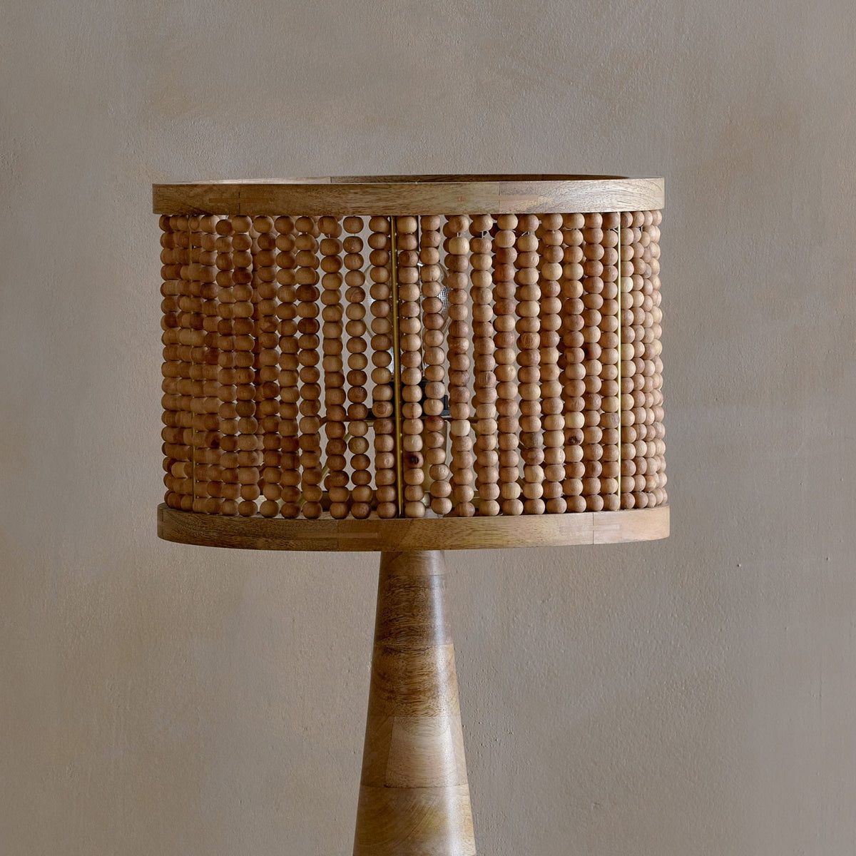 Neela Small Mango Wood Lampshade with Antique Brass Detail