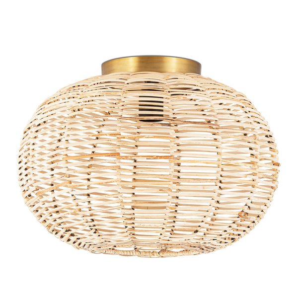 Noko Rattan & Antique Brass Semi Flush Ceiling Light