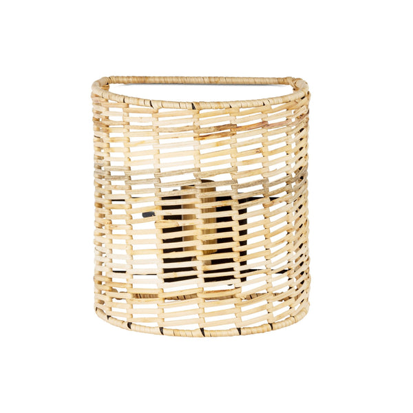 Noko Small Natural Rattan Wall Light with Antique Brass Detail