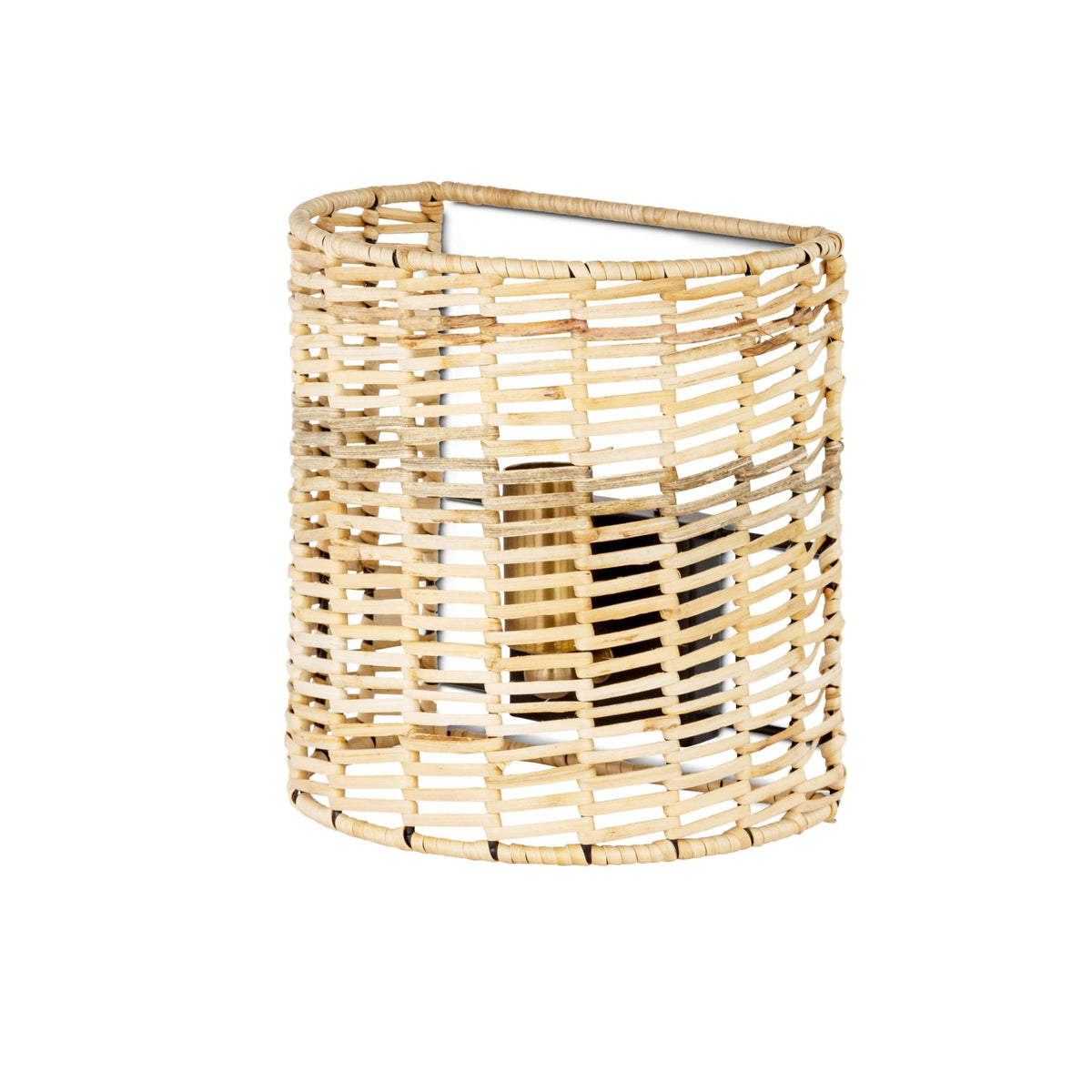 Noko Small Natural Rattan Wall Light with Antique Brass Detail
