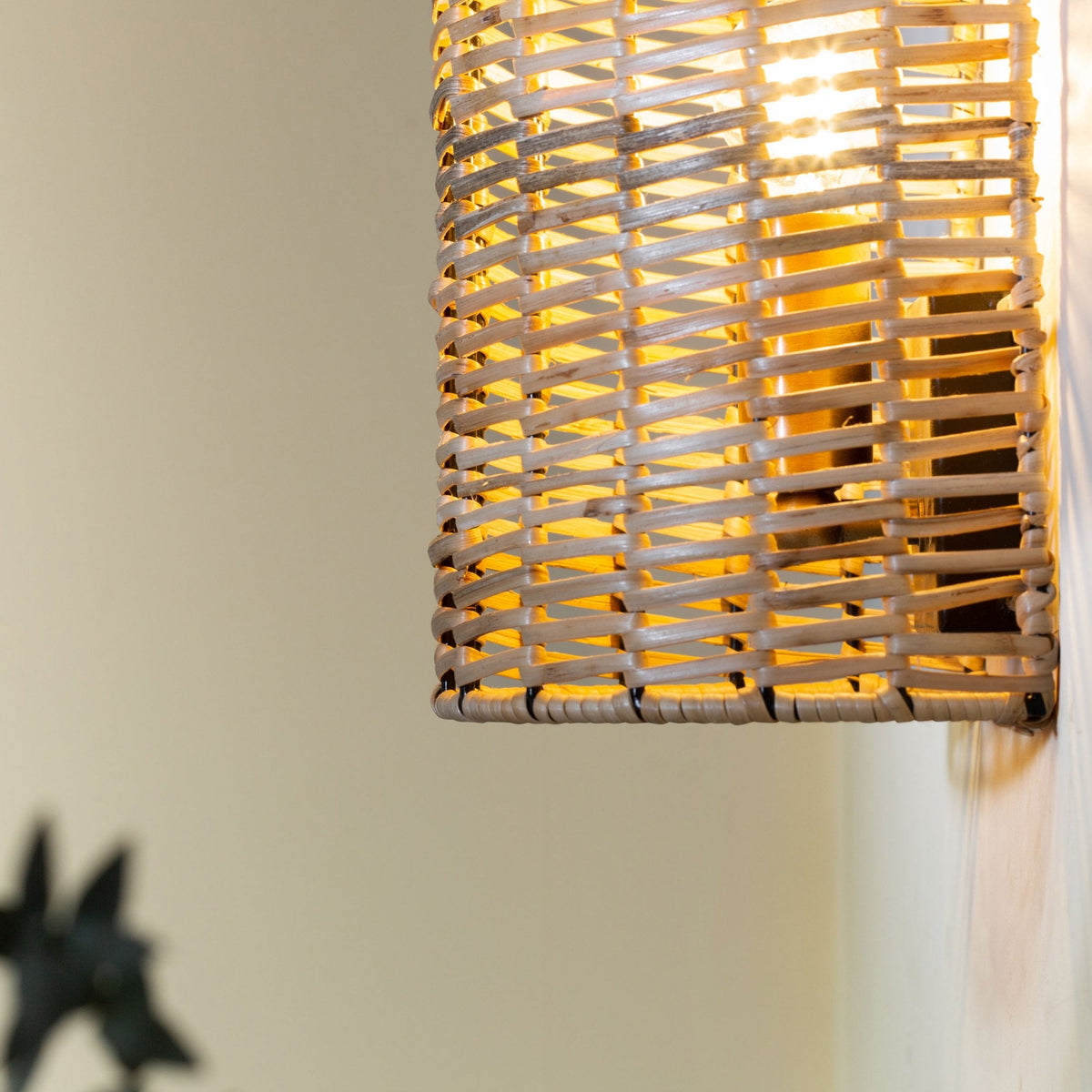 Noko Small Natural Rattan Wall Light with Antique Brass Detail