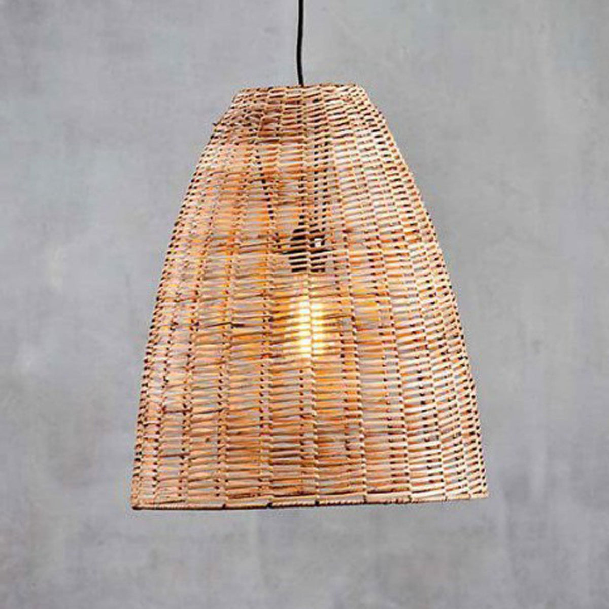 Noko Natural Rattan Medium Conical Pendant with Brass & Black Detail