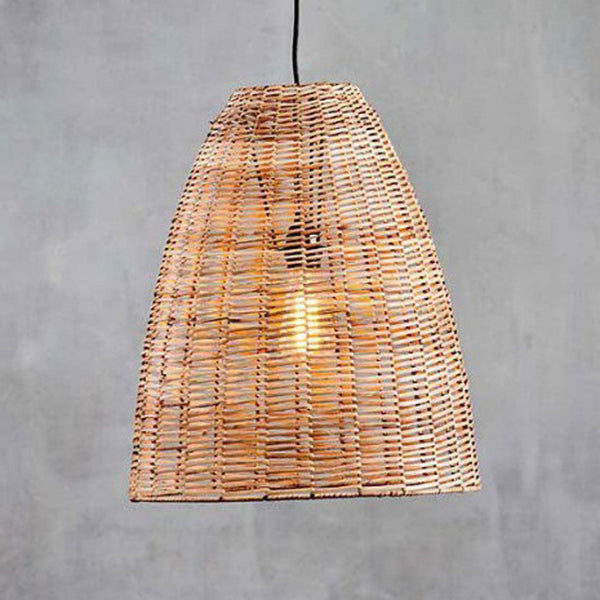 Noko Natural Rattan Medium Conical Pendant with Brass & Black Detail