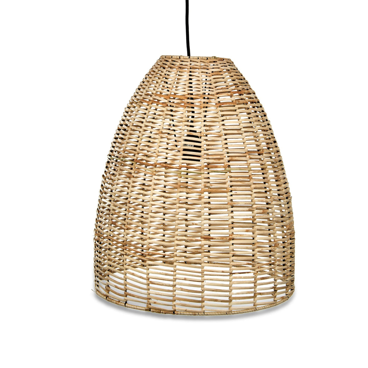 Noko Natural Rattan Medium Conical Pendant with Brass & Black Detail