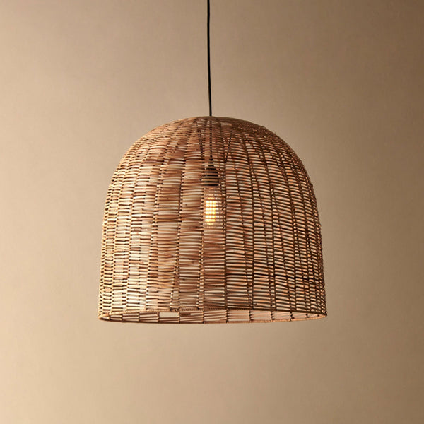 Noko Natural Rattan Large Dome Pendant with Brass & Black Detail