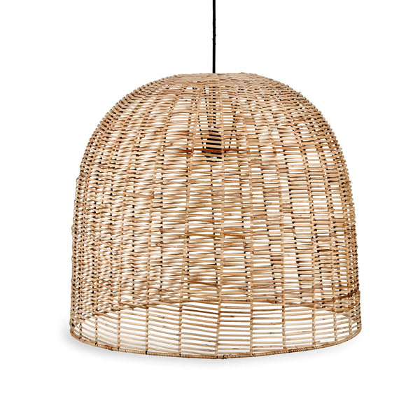 Noko Natural Rattan Large Dome Pendant with Brass & Black Detail