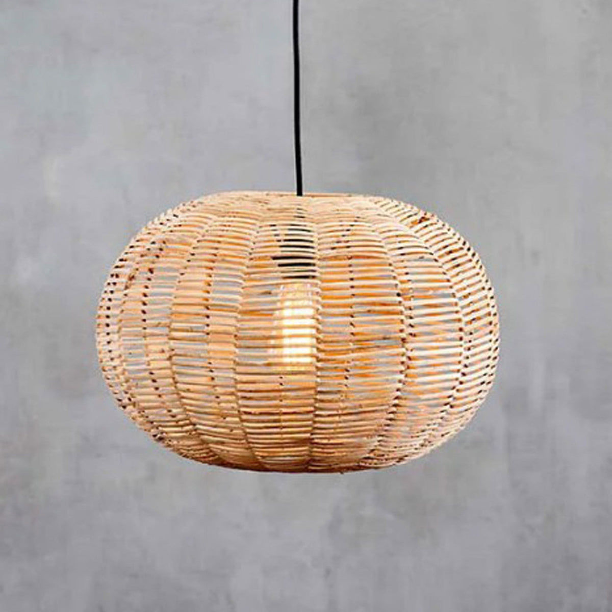 Noko Natural Rattan Large Round Pendant with Brass & Black Detail