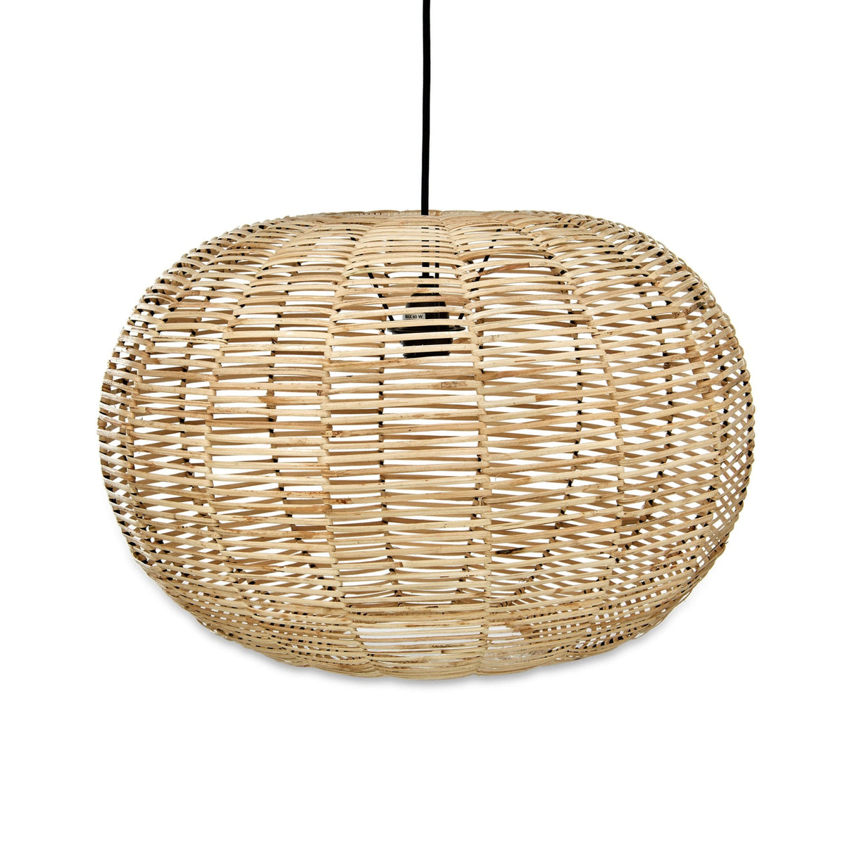 Noko Natural Rattan Large Round Pendant with Brass & Black Detail