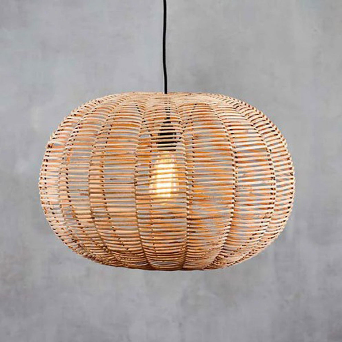 Noko Natural Rattan Small Round Pendant with Brass & Black Detail