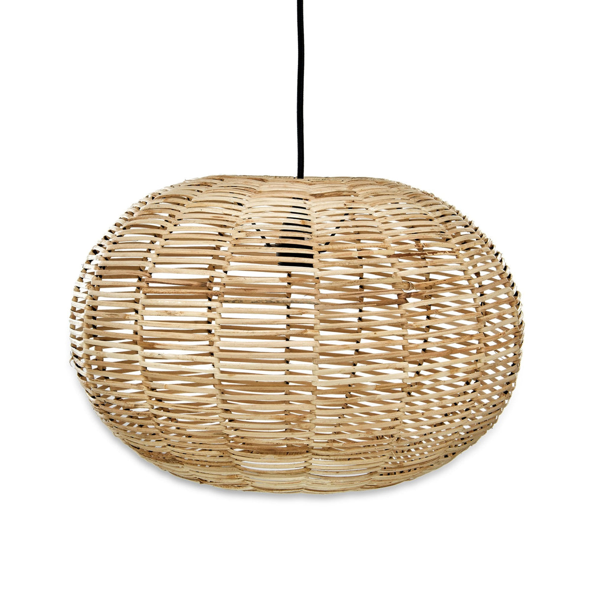 Noko Natural Rattan Small Round Pendant with Brass & Black Detail
