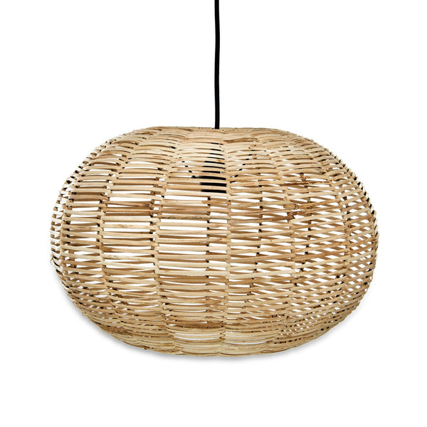 Noko Natural Rattan Small Round Pendant with Brass & Black Detail